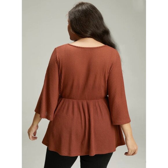 BLOOMCHIC Rust Orange Waffle Knit Flutter Sleeve Peplum Knit Top NWT Size 18-20 - Picture 2 of 9